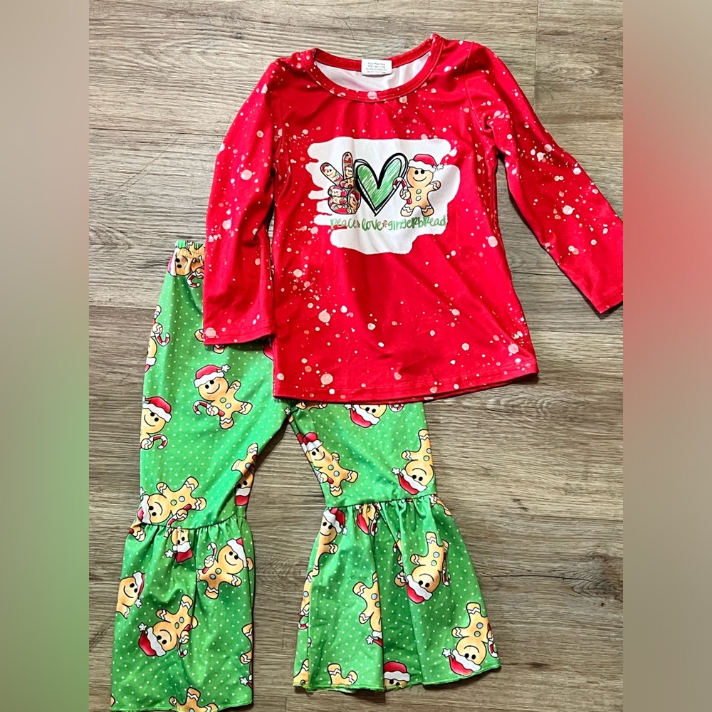 Boutique Peace, Love, Gingerbread Bell Bottom Pants - XS(12/18mos)
